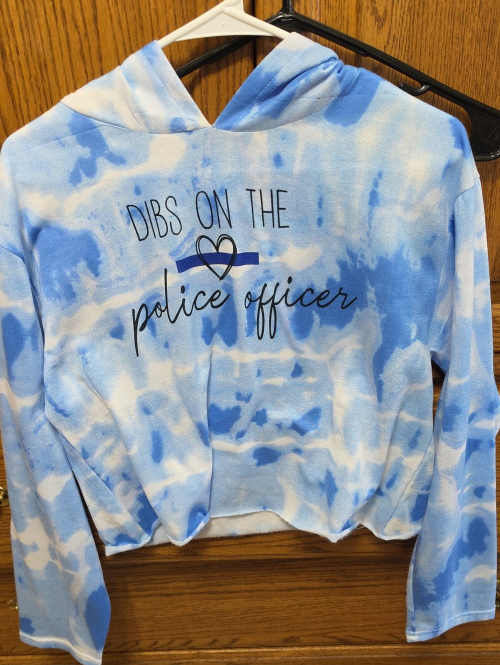 Blue Tie-Dye CROPPED Hoodie 'Dibs on the Police Officer'